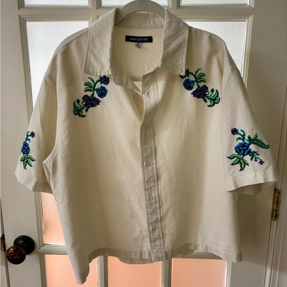 Urban Outfitters Cream Shirt with Embroidery